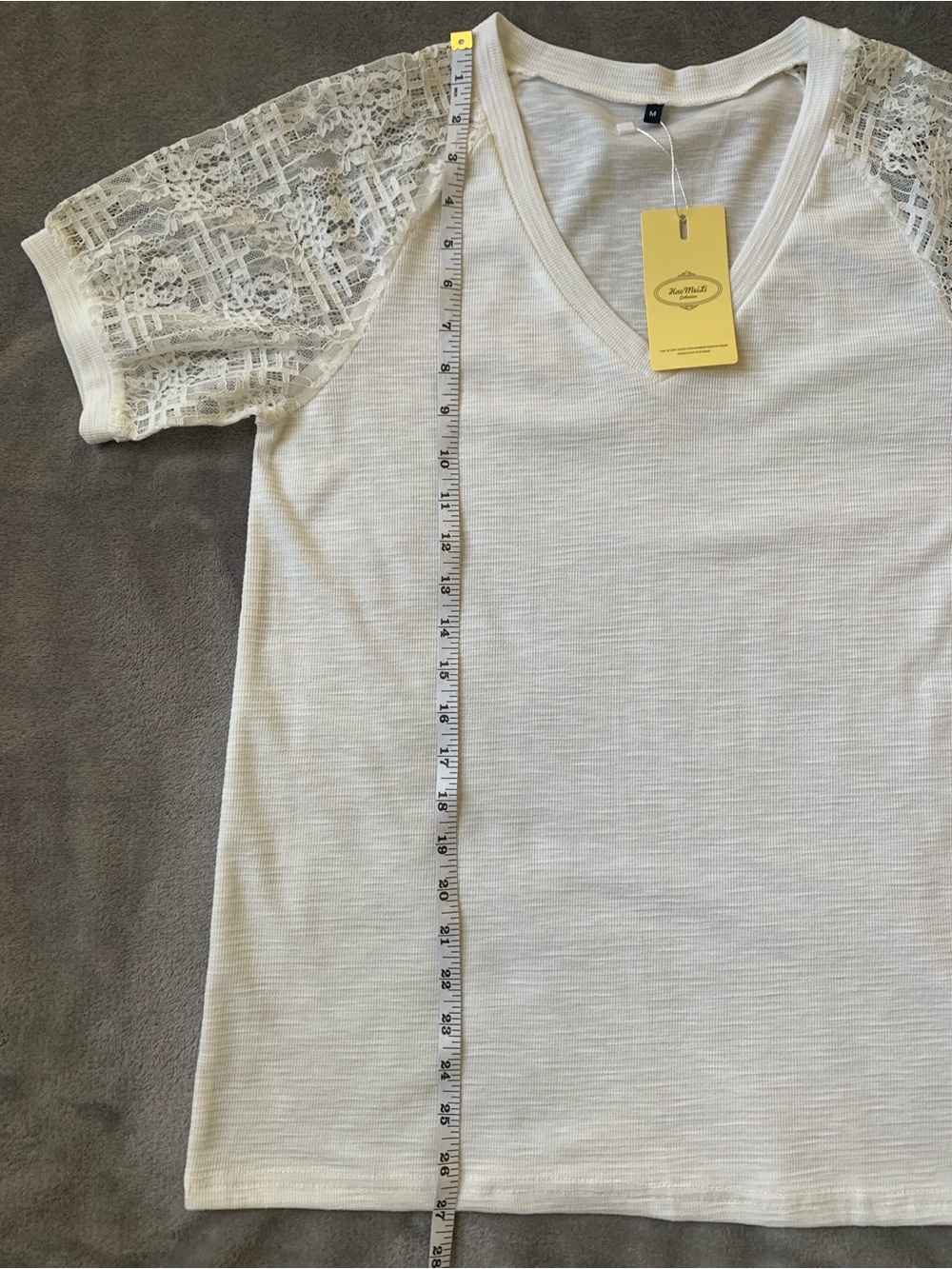 Lace-Sleeve V-Neck Tee - Women’s Lightweight Casual Top - Picture 6 of 7